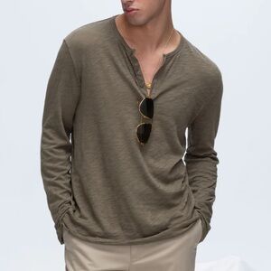 ATM MENS LONG SLEEVE SLUB JERSEY DESTROYED WASH HENLEY XL